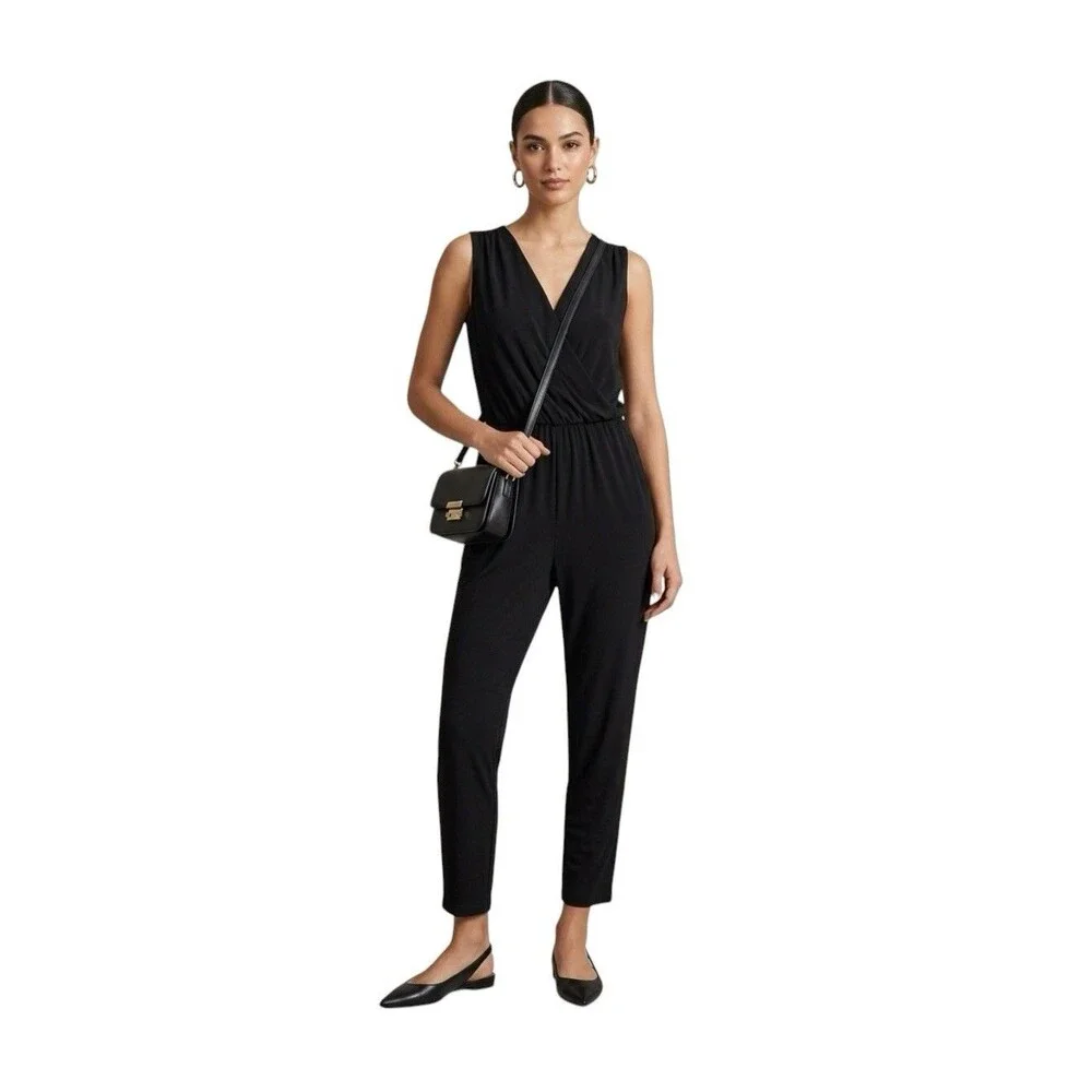 NWT Michael Kors Michael Black Sleeveless Surplice Jumpsuit Women’s S Small $130